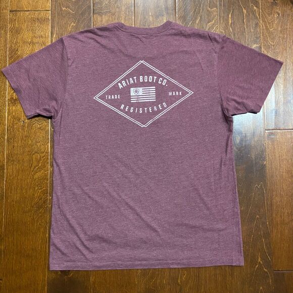 Ariat Basic Fit Boot Company Maroon Red Cotton Trademark T-Shirt Men's Size L - Picture 4 of 7